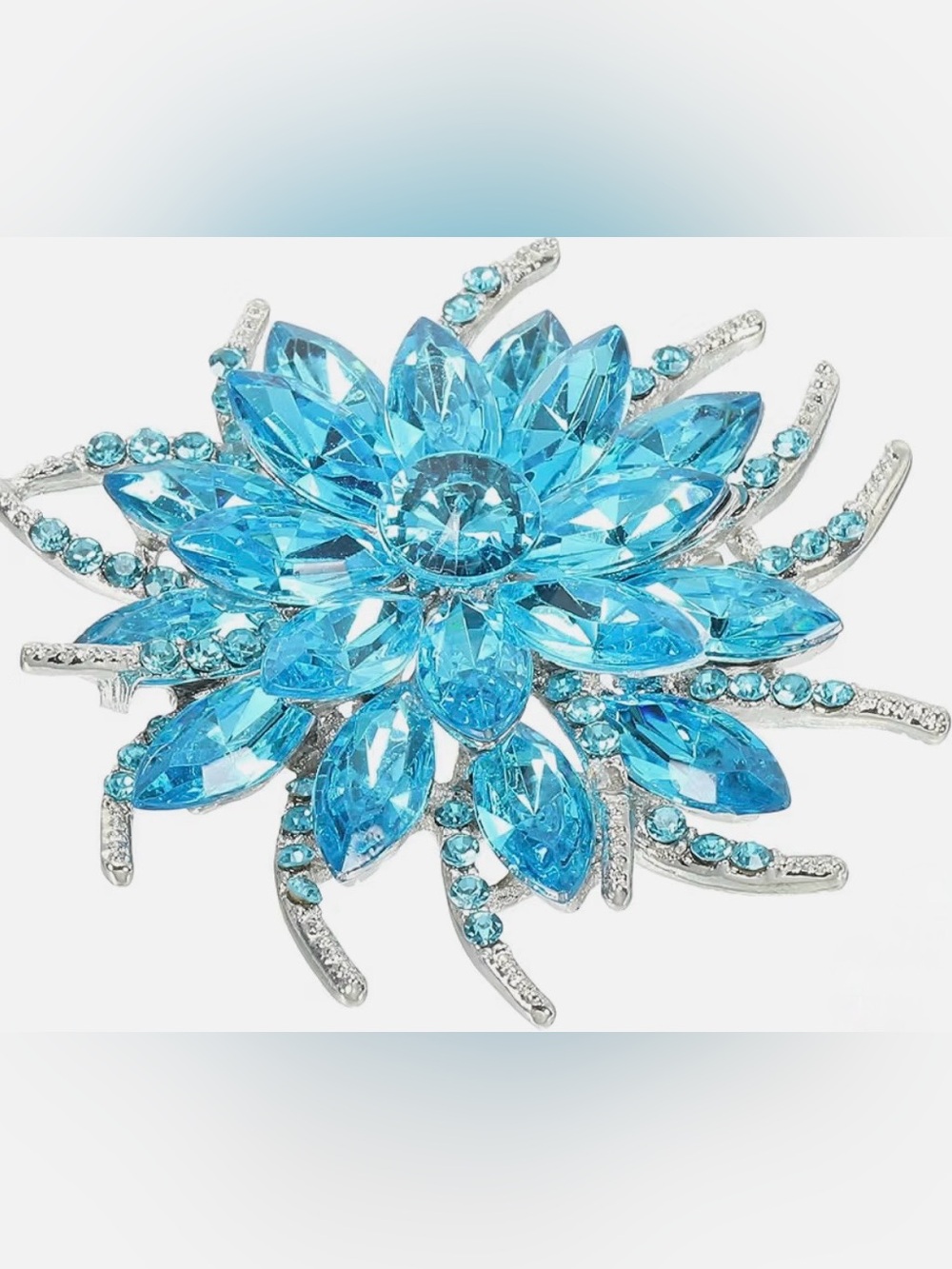 Blue Crystal Flower Brooch - Elegant Women's Jewelry